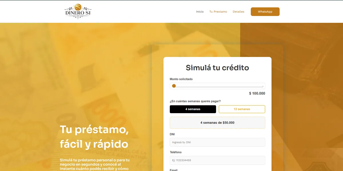 Dinero Si: sitio web diseñado por Argentia Web Design