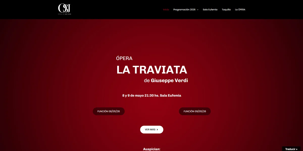 Ópera de San Juan: sitio web diseñado por Argentia Web Design